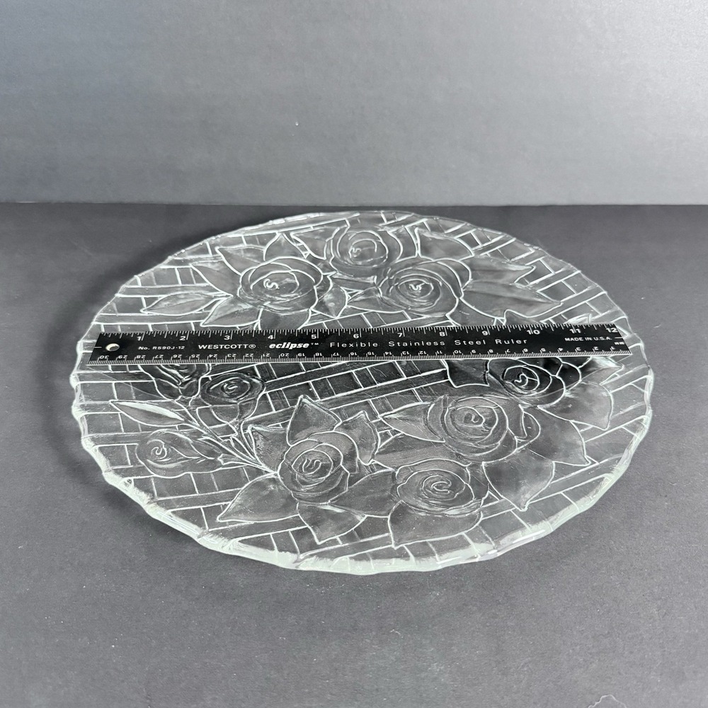 Pasari Glass‎ 14" Charger Serving Platter Crystal Livia Rose Lattice Design - Picture 4 of 5